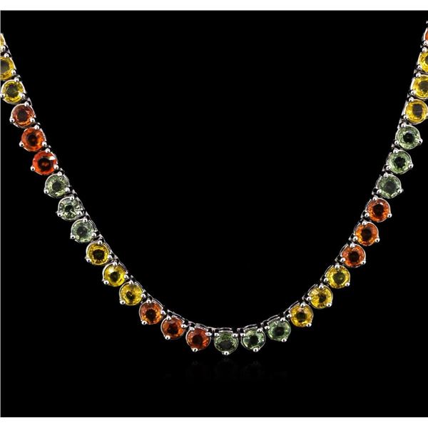 33.56 ctw Multi Color Sapphire Necklace - 14KT White Gold