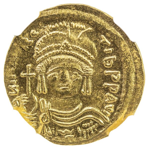 BYZANTINE EMPIRE: Maurice Tiberius, 582-602, AV solidus (4.48g), Constantinople. NGC MS