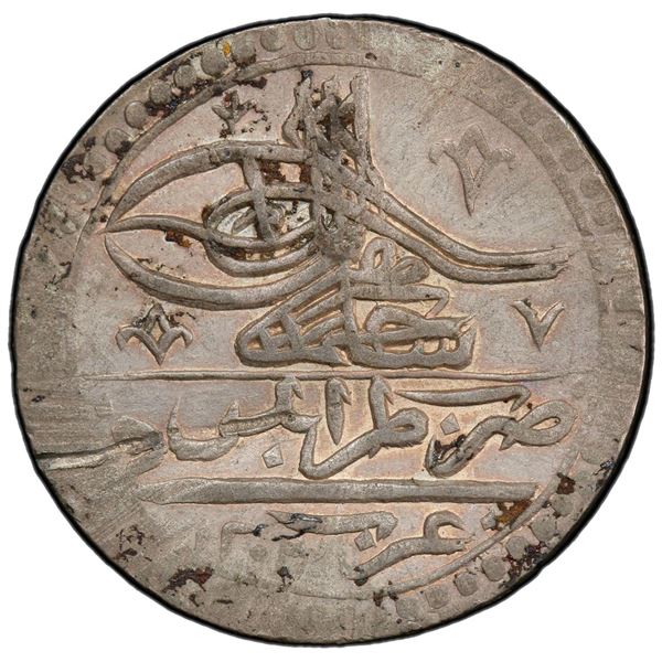 TRIPOLI: Selim III, 1789-1807, AR 100 para (yuzluk), Tarabalus Gharb, AH1203 year 10. PCGS AU