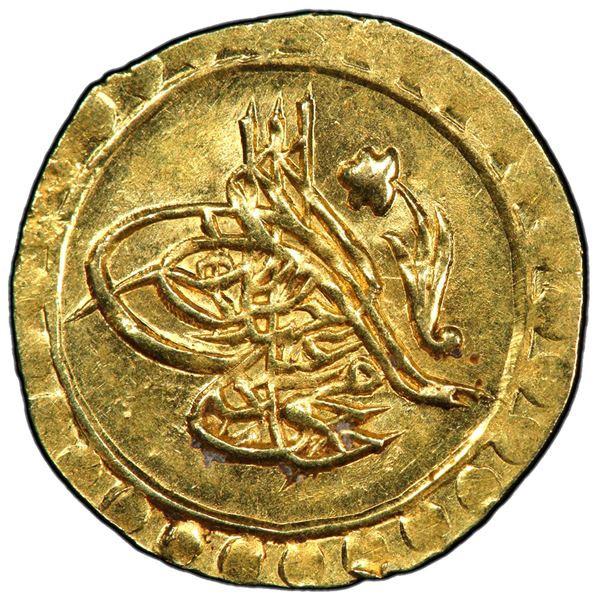 TURKEY: Mahmud II, 1808-1839, AV rubiye (0.83g), Kostantiniye, AH1223 year 2. PCGS MS64