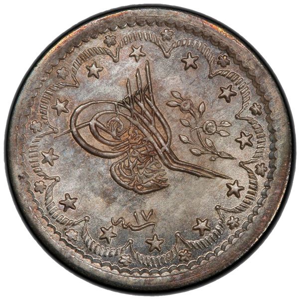 TURKEY: Abdul Mejid, 1839-1861, AR 5 kurush, Kostantiniye, AH1255 year 17. PCGS MS66