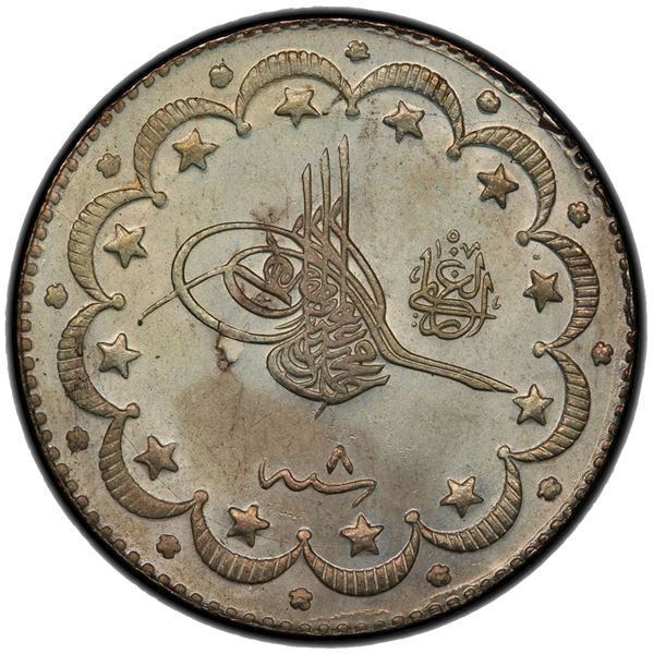 TURKEY: Mehmet V, 1909-1918, AR 10 kurush, Kostantiniye, AH1327 year 8. PCGS MS65