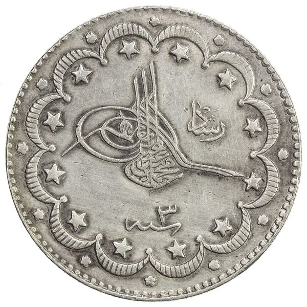 TURKEY: Mehmet V, 1909-1918, AR 10 kurush, Salanik, AH1327 year 3. EF