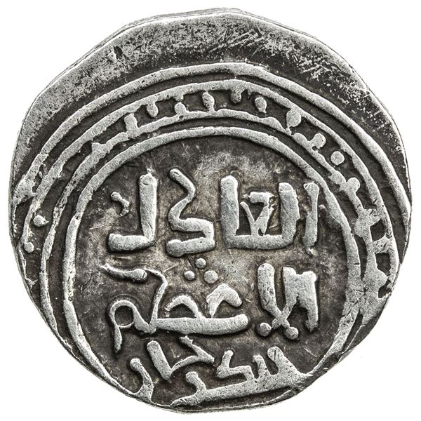 GREAT MONGOLS: Chingiz Khan, 1206-1227, AR dirham (3.14g), NM (Ghazna), ND. VF-EF