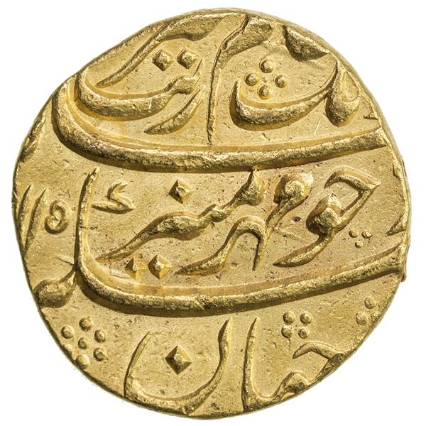 MUGHAL: Aurangzeb, 1658-1707, AV mohur (10.99g), Bijapur, AH1115 year 47, scarce variety, EF