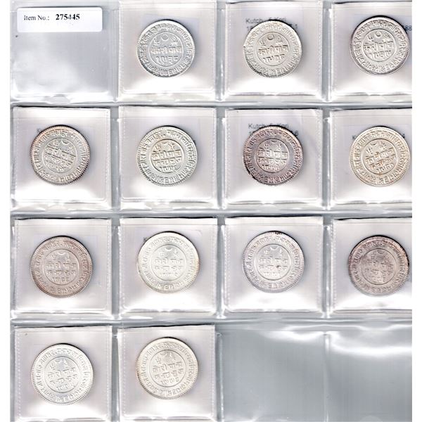 KUTCH: LOT of 13 silver 5 kori coins