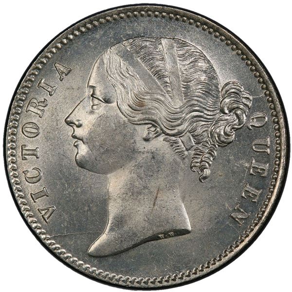 BRITISH INDIA: Victoria, Queen, 1837-1876, AR rupee, 1840(c). PCGS MS63