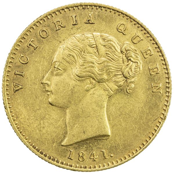 BRITISH INDIA: Victoria, Queen, 1837-1876, AV mohur, 1841(c). AU