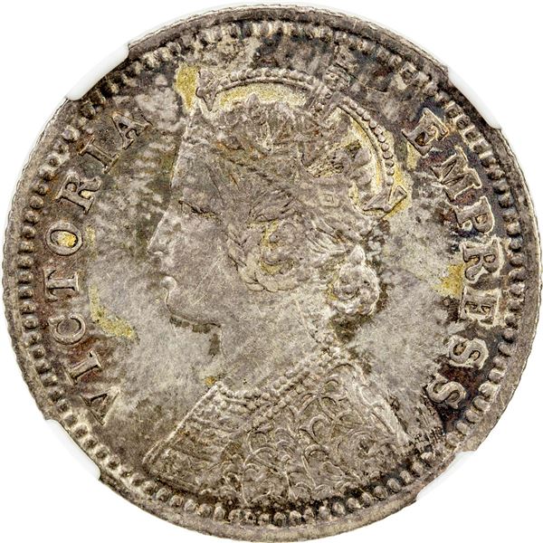 BRITISH INDIA: Victoria, Empress, 1876-1901, AR 1/4 rupee, 1880-C. NGC AU58