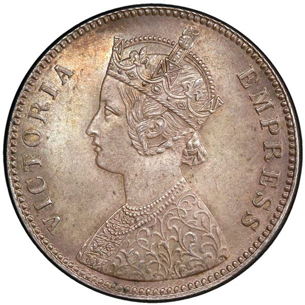 BRITISH INDIA: Victoria, Empress, 1876-1901, AR rupee, 1885-C. PCGS MS65