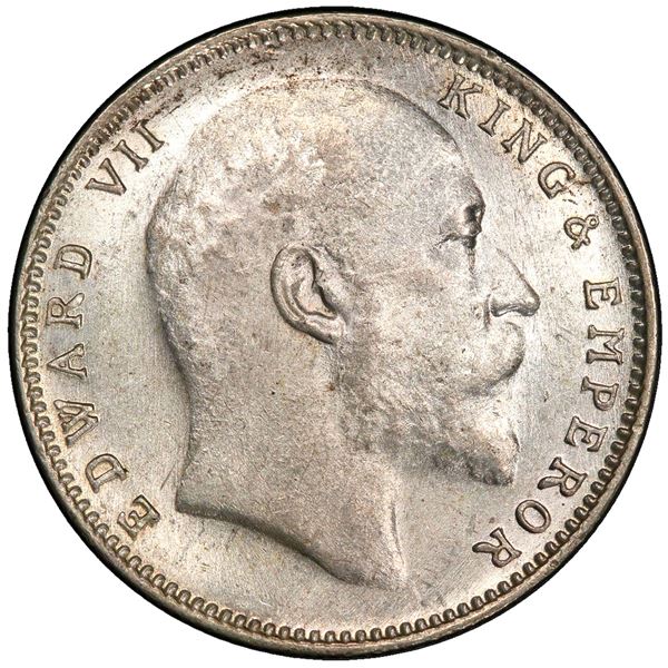 BRITISH INDIA: Edward VII, 1901-1910, AR rupee, 1908/7(b). PCGS MS62