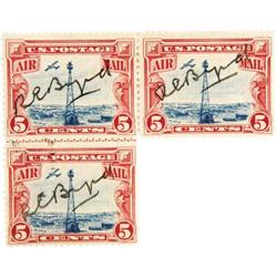 Three Admiral Byrd Signed 1928 Air Mail Stamps