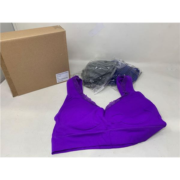 Lot of 3 Large Bras blue, purple, gray