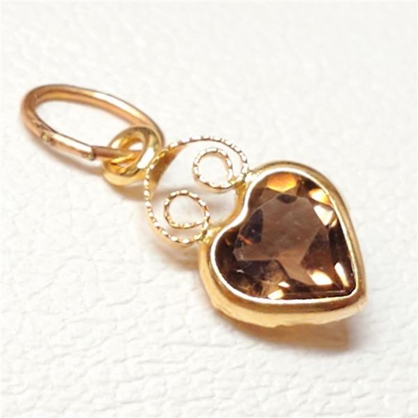 14K Yellow Gold Smokey Topaz Heart Shaped Pendant (~weight 0.2g), Made in Canada, Suggested Retail V