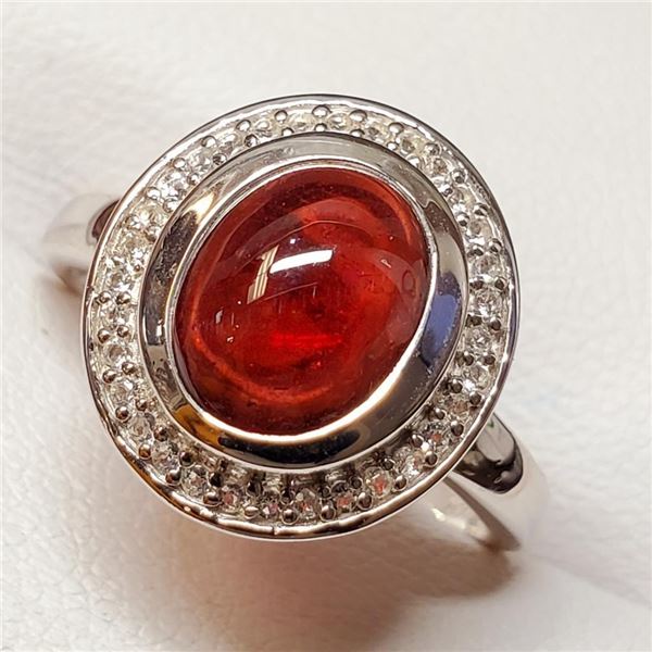 Silver Garnet And White Topaz(4.2ct) Ring (~weight 5.1g), Suggested Retail Value $300