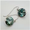Image 2 : 14K White Gold Moissanite(5.3ct) Hand Assembled With Ear Wires, 2 Bezel Set Very Light Bluish Green 