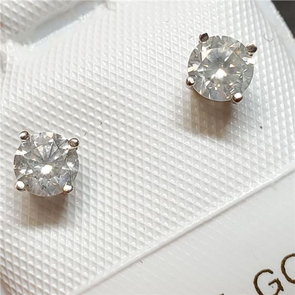 14K White Gold 2 Diamond(0.5ct) Studs, 2 Basket Set Diamonds(G-H, I1-I2) Earrings (~weight 0.57g), M
