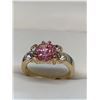 Image 1 : Ladies 14K GP Size 7.5 Pink Ice Solitaire Gemstone Ring with Side Stones
