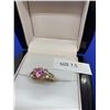 Image 2 : Ladies 14K GP Size 7.5 Pink Ice Solitaire Gemstone Ring with Side Stones