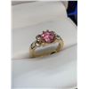 Image 3 : Ladies 14K GP Size 7.5 Pink Ice Solitaire Gemstone Ring with Side Stones