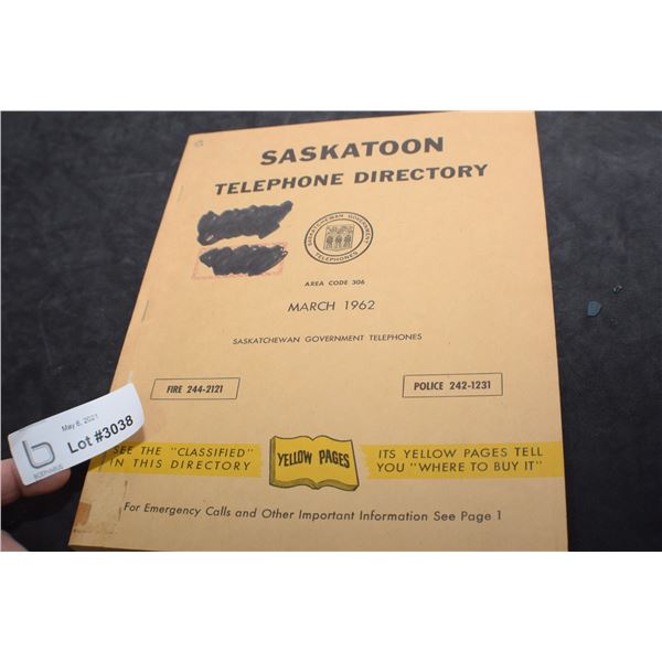 1962 SASKATCHEWAN TELEPHONE BOOK