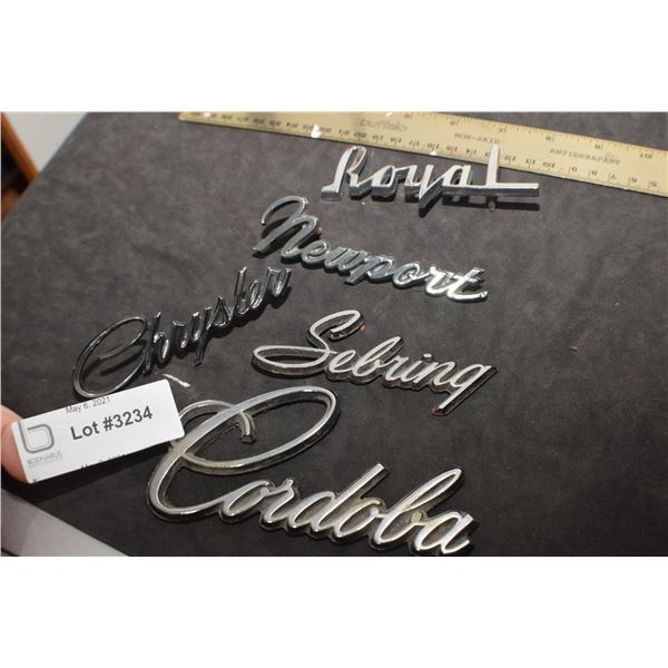 VINTAGE CAR EMBLEM ...CHRYSLER SCRIPT EMBLEMS