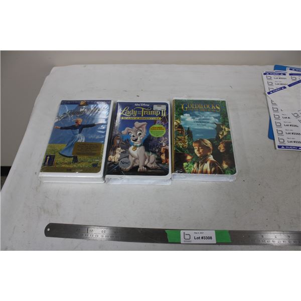 (3X THE MONEY) 3 Unopened VHS Tapes: Lady and the Tramp, The Sound of Music, Goldie Locks