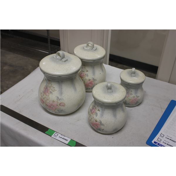 Set of 4 Glass Canister Set Ceramic