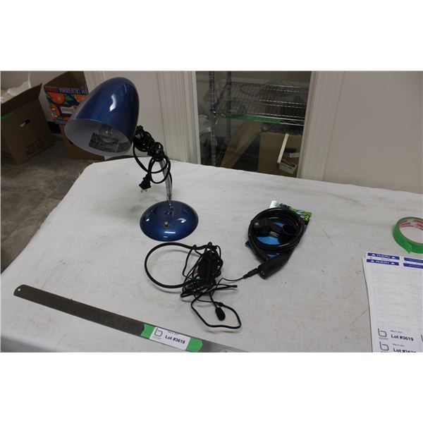 Blue Desk Lamp Bike Lock Headphones