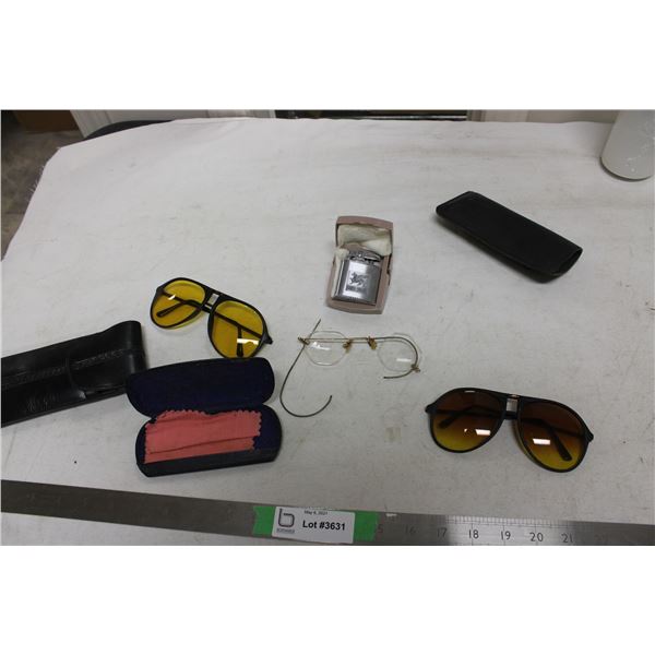 Vintage Glasses and Cases and Ronson Lighter