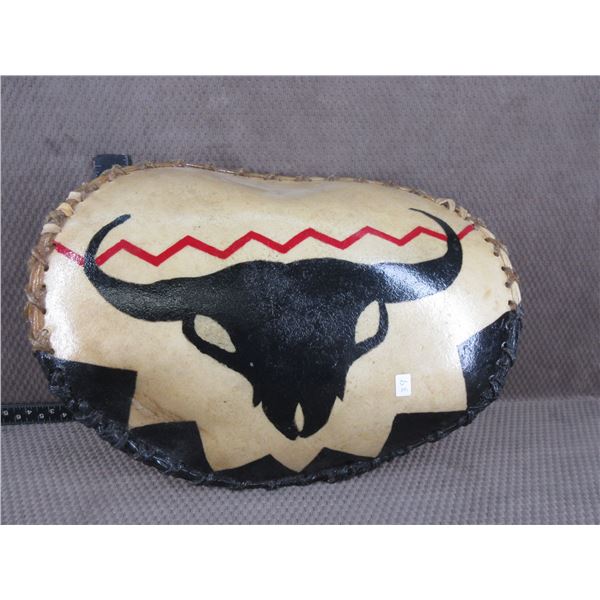 Indigenous War Dance Shield with Painted Buffalo Skull