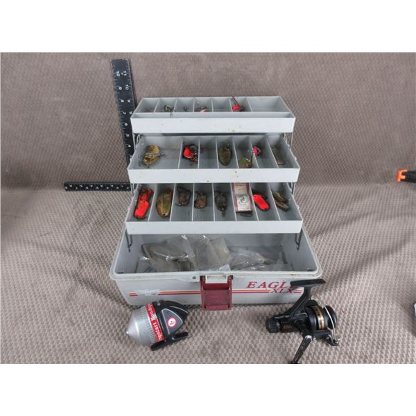 Tackle Box with Various Hooks and 2 Reels