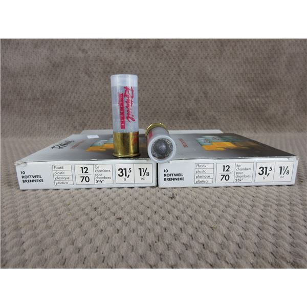 12 ga 2 3/4" 31.5 gr, 1 1/8 oz Slug, Rottweil - 2 Boxes of 10