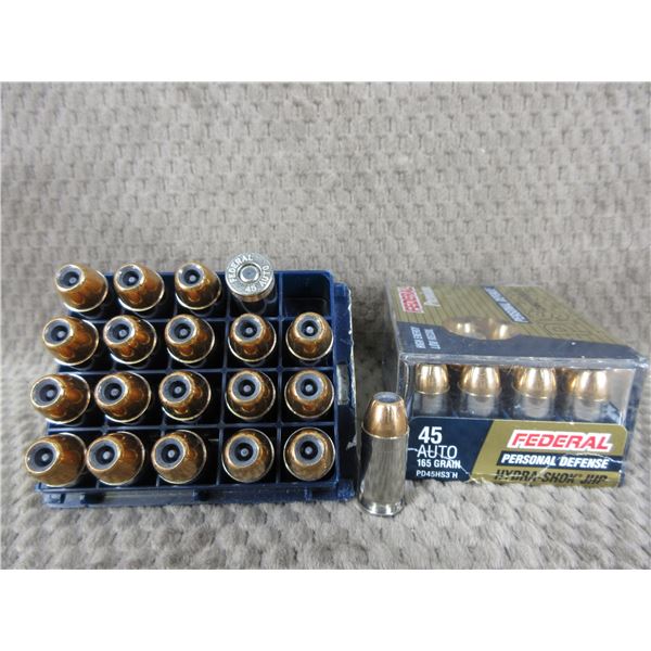 45 Auto 165 gr, JHP, Federal - 2 Boxes of 20