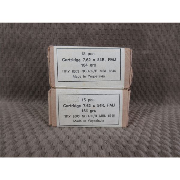 7.62 X 54R FMJ, 184 gr, Yugoslavia - 2 Boxes of 15