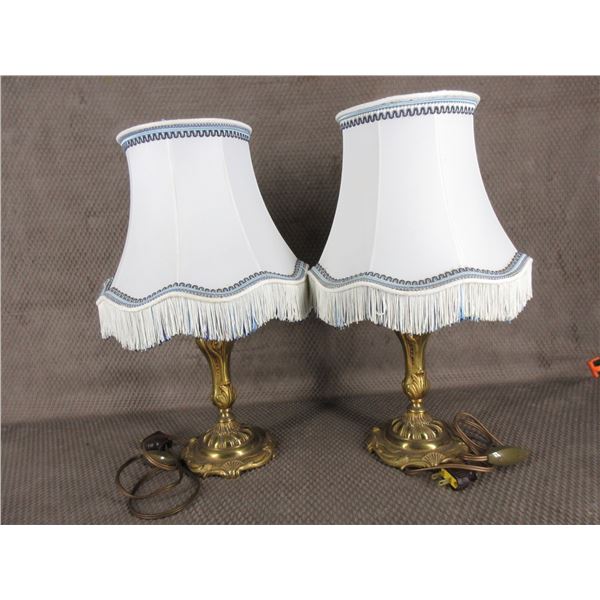 Pair of Vintage French Bronze Electic Lamps with Shades