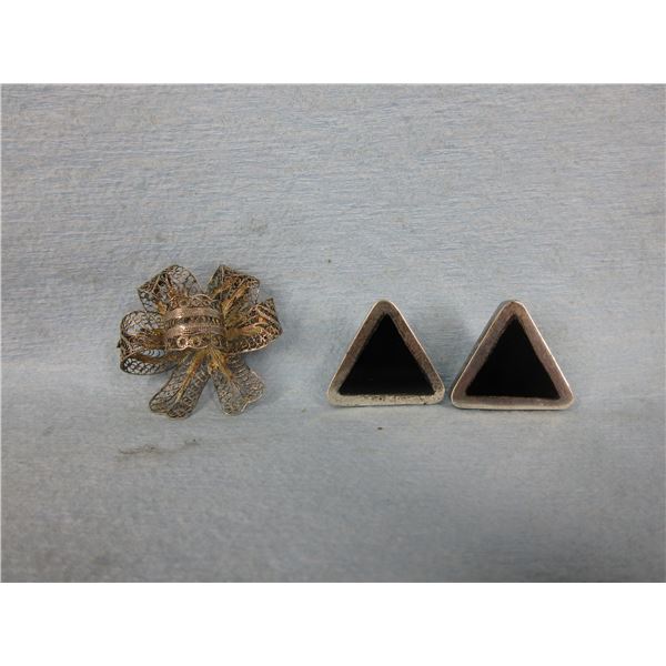 Sterling Silver Ear Rings & Brooch