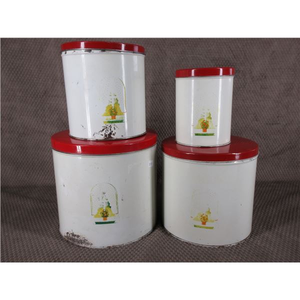 4 Piece  Red & Cream Canister Set