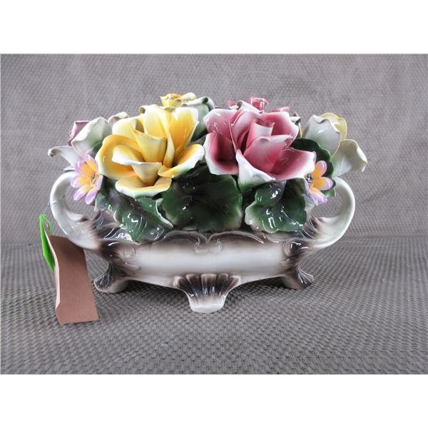 Capodimonte Hand Painted Italian Porcelain Flower Basket