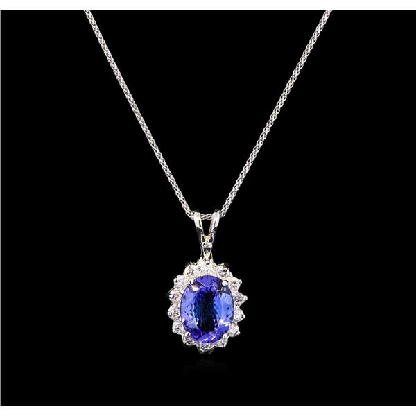 3.00 ctw Tanzanite and Diamond Pendant With Chain - 14KT White Gold