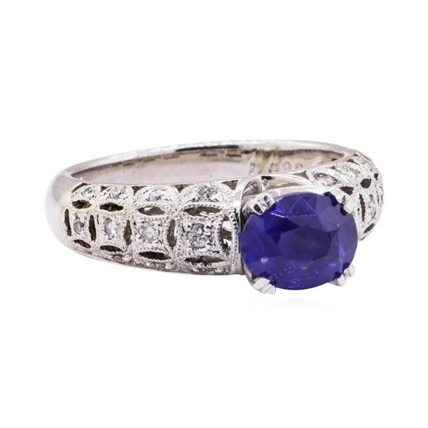 2.02 ctw Blue Sapphire And Diamond Ring - 18KT White Gold