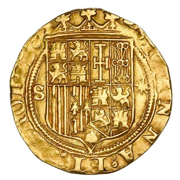 Seville, Spain, 1 escudo, Charles-Joanna, assayer * to right, mintmark S to left, NGC AU 58.