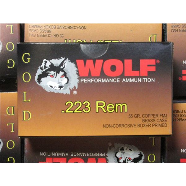 25 Boxes, 500 Rounds, Of New Wolf Gold .223  Ammo- 55 GR Copper FMJ- Brass Case