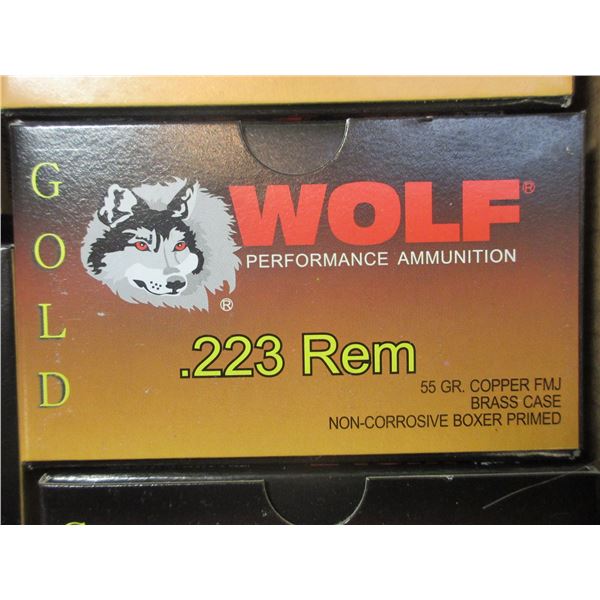 25 Boxes, 500 Rounds, Of New Wolf Gold .223  Ammo- 55 GR Copper FMJ- Brass Case