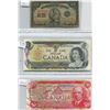 Image 1 : (3) Canadian Bills (1) Dominion Of Canada 25 Cents + 1 Dollar + 50 Dollar