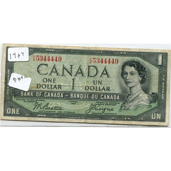 1954 Canada 1 Dollar Bill (Devils Face)