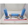 Image 1 : BLUE GLASS HEADBOARD & TABLE LAMPS