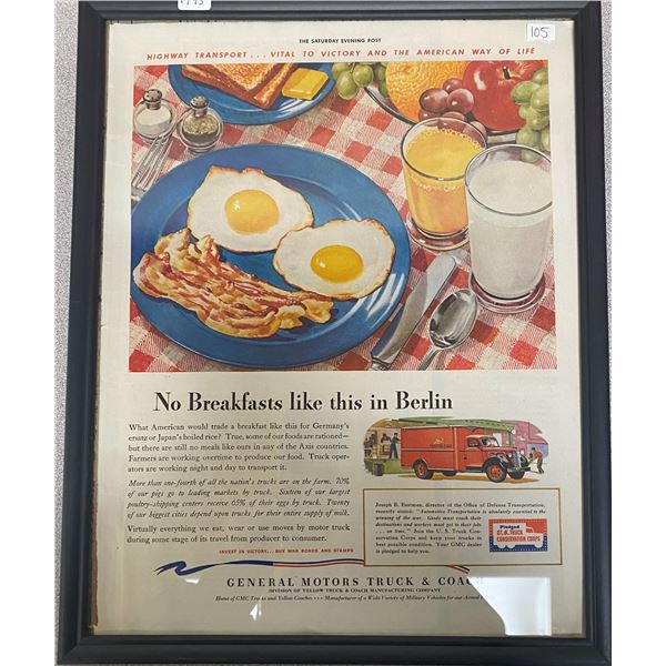 1943 US Truck Conservation Crops Framed Advertising 11.5"x14.5"