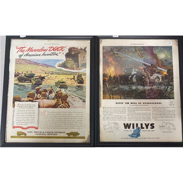 1943 + 44 Willys + GMC Truck And Coach Division General Motors Framed Advertising