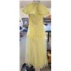 Image 1 : 1960’s yellow prom dress and cape, lace and tulle, 24” waist, and a pair of yellow gloves